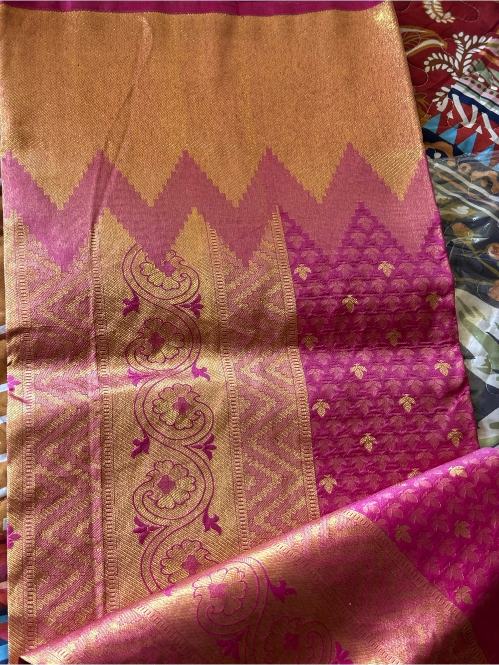 Pink and Gold South Silk saree